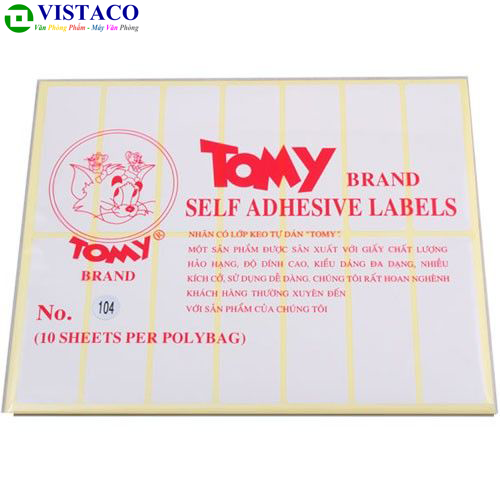 Giấy nhãn Tomy 104 (25x78mm) 10tờ/xấp