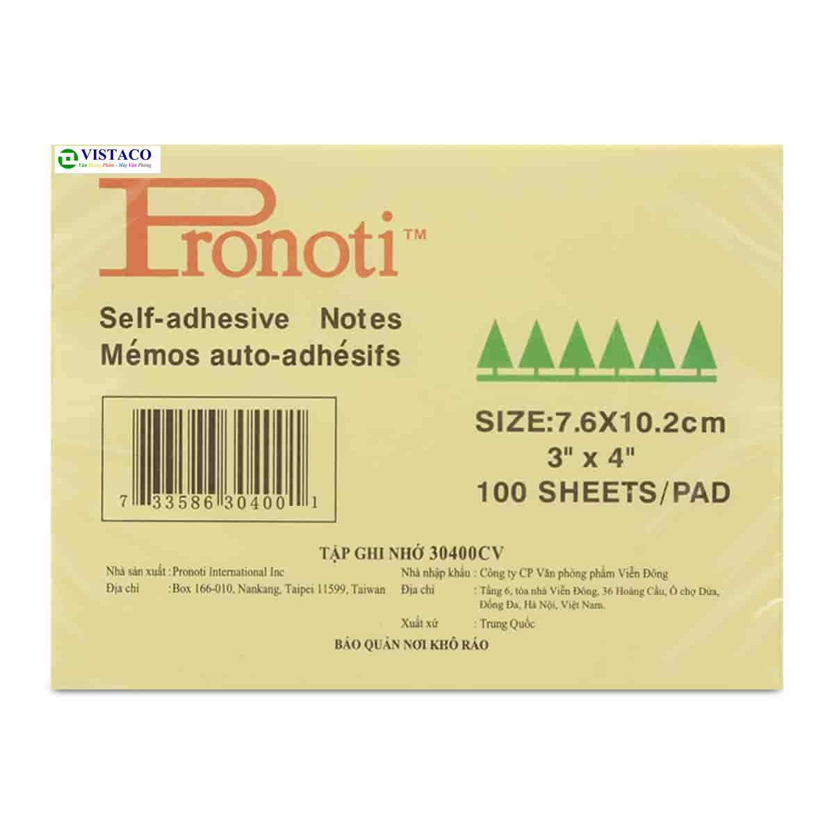 Giấy notes 3x4  Pronoti - độ dính cao 100 tờ/xấp